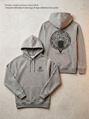Crooks & Castles Grey Medusa Bandana Graphic Pullover Hoodie Men's Size Medium